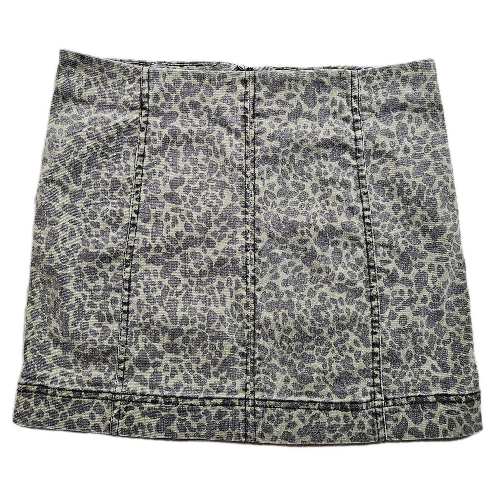 Jolt Jean Mini Skirt Womens 11 Green Cheetah Print Back Zip 29x14